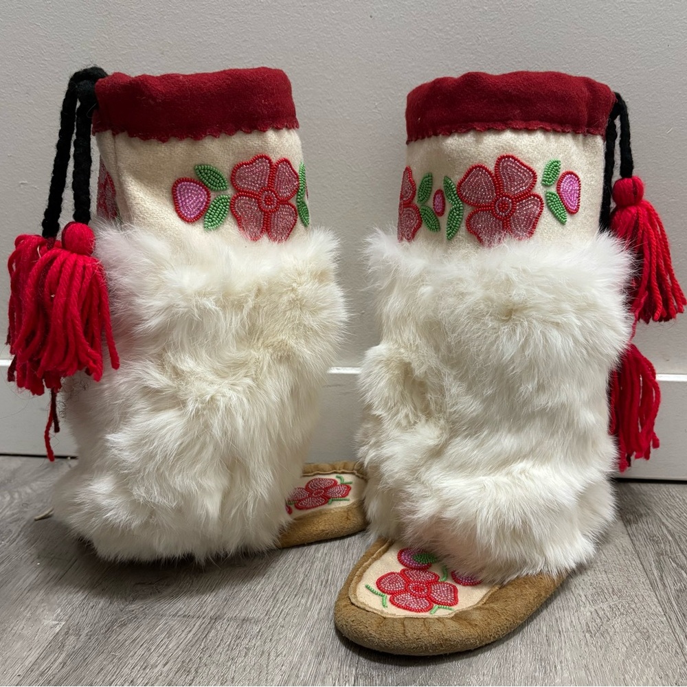 Beaded Mukluks Made With Rabbit Fur
